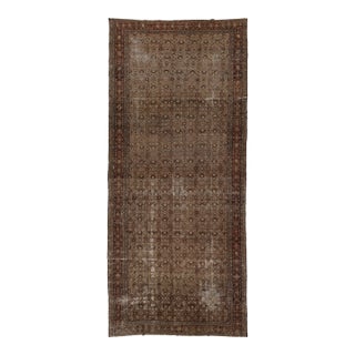 Antique Hamadan Wool Rug | Distressed Muted Earth Tones Oversized Runner / Gallery Rug For Sale