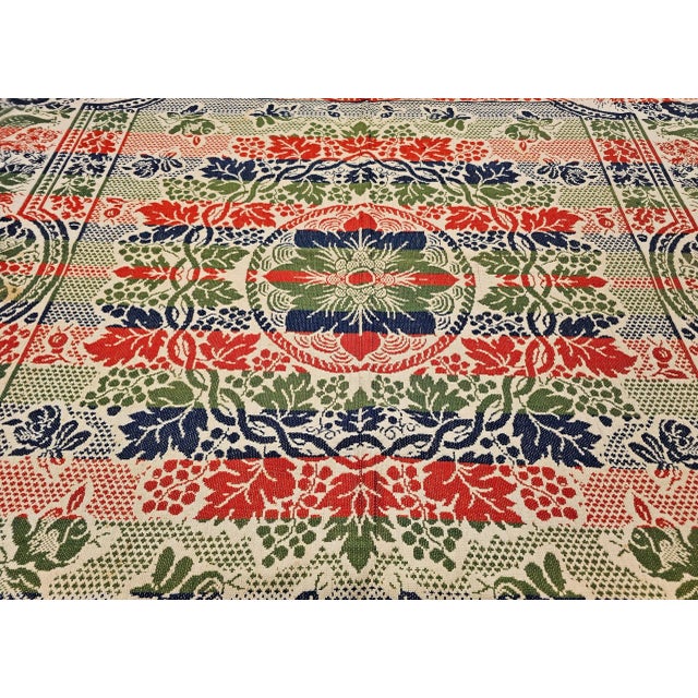 Mid 19th Century Mid-19th Century American Jacquard Coverlet With Floral & Bird Design For Sale - Image 5 of 12