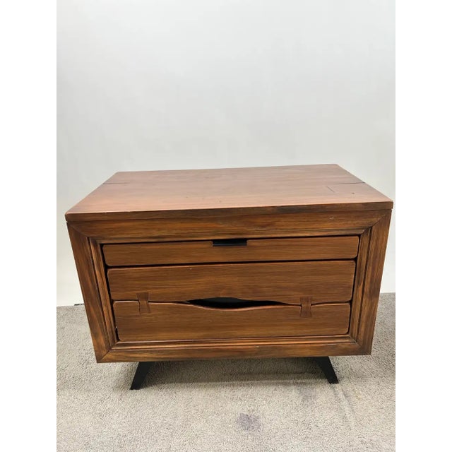 Wood Rustic Contemporary Brazilian Pine Nightstand W/ Hidden Organizer Tray, a Pair For Sale - Image 7 of 15
