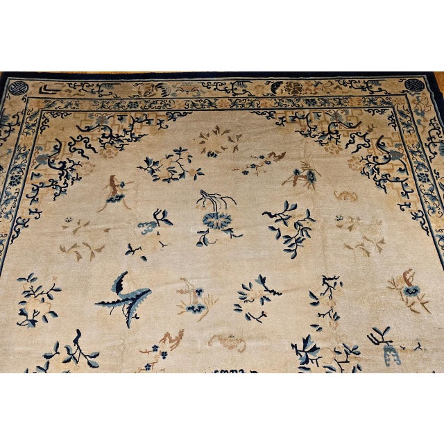 Antique Chinese Peking Oversize Rug, Wool on Cotton, All-Over Floral Design, Ivory & Blue, 12' X 18' For Sale - Image 13 of 18