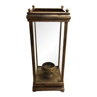 Vintage Tall Brass & Glass Square Base Hurricane Lamp Candle Holder For Sale