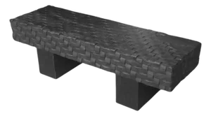 Sculptural Mango Wood Bench, Carved Detailing, Burnt Finish Modern Organic