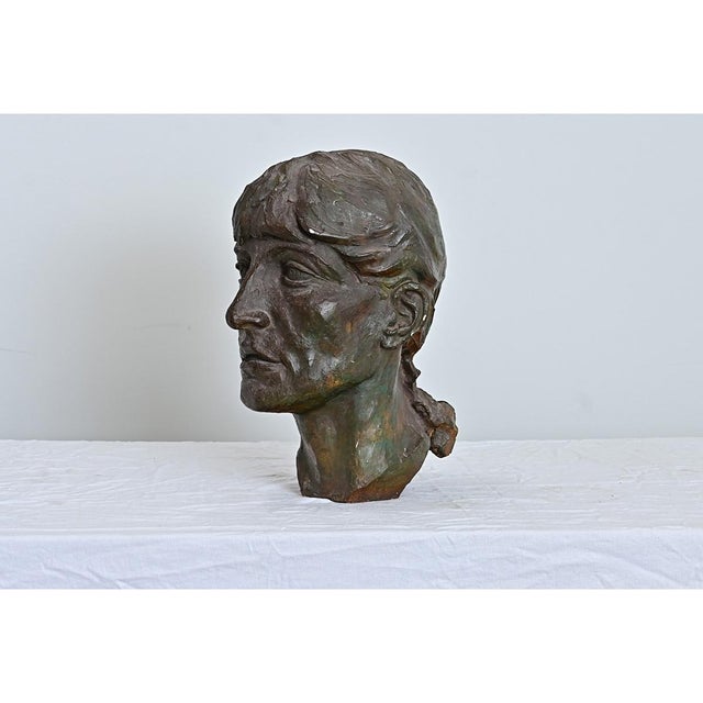 Modern French Vintage Massive Plaster Bust of a Woman For Sale - Image 3 of 8