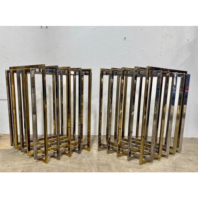 Brass Pierre Cardin Mixed Metal Geometric Grid Pedestal Bases - A Pair For Sale - Image 8 of 8