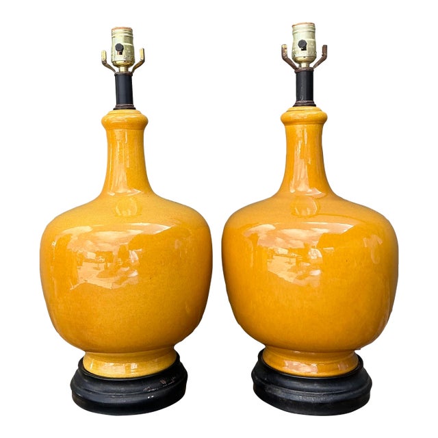 Vintage Glazed Ceramic Lamps - A Pair For Sale
