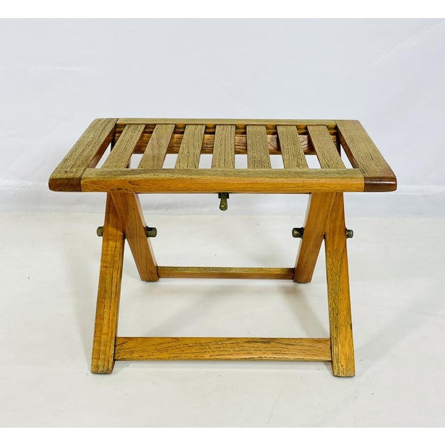 Summit Furniture Vintage Folding Teak Slatted Stool by Summit Furniture, Outdoor or Indoor Seat For Sale - Image 4 of 16