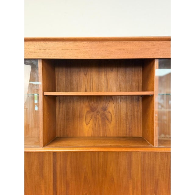 MCM Teak 2 Piece China Cabinet Sliding Doors Shelves Vintage Buffet Storage For Sale - Image 12 of 17