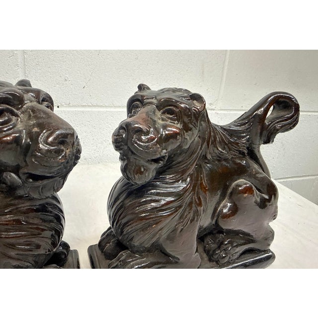 Victorian Pair of Antique 1800's Carved Wood Architectural Salvage Lion Sculpture Statue For Sale - Image 3 of 13