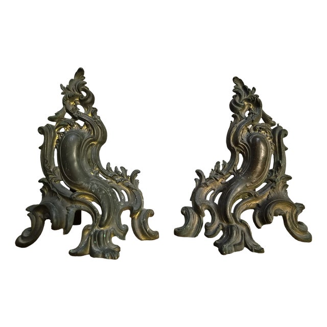 Antique French Bronze Andirons, 1900, Set of 2 For Sale