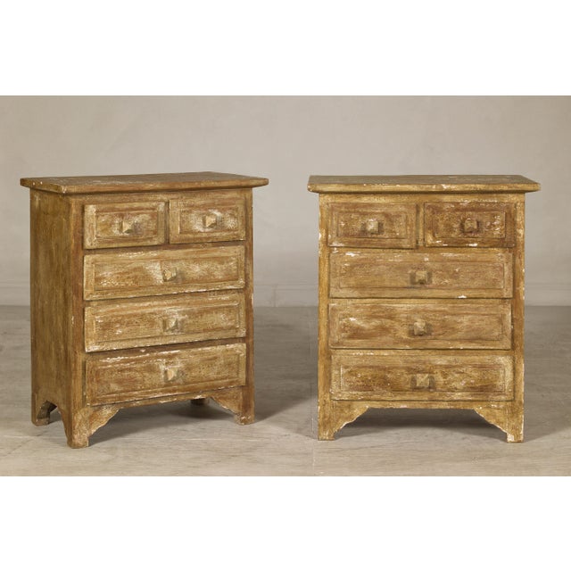 Mid 20th Century Pair of Distressed Vintage Nightstands with Subtle Brown and Green Patina For Sale - Image 5 of 12