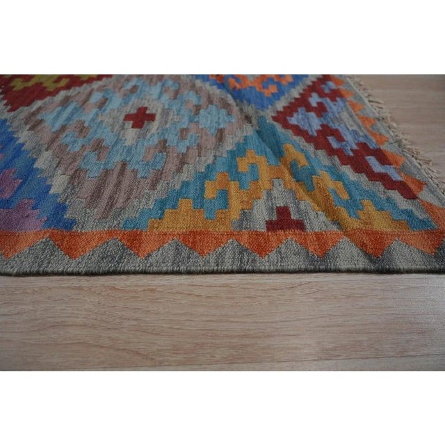 Contemporary 5x8 Multicolor Flat Weave Wool Diamond Cross Geometric Modern Carpet Rug For Sale - Image 3 of 6