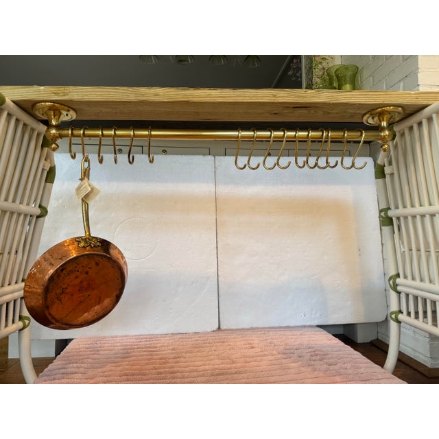 French Handcrafted Vintage Solid Brass Hanging Pot Rack For Sale - Image 3 of 12