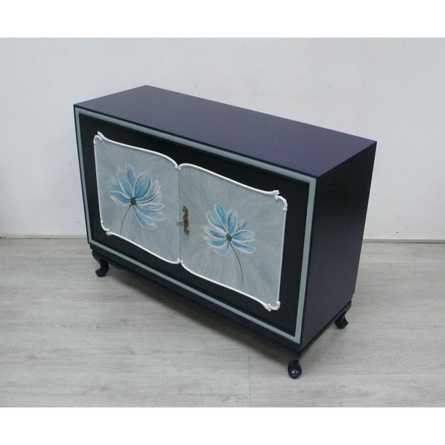 Dark Blue Chippendale 2-Door Sideboard, 1950s For Sale - Image 4 of 7