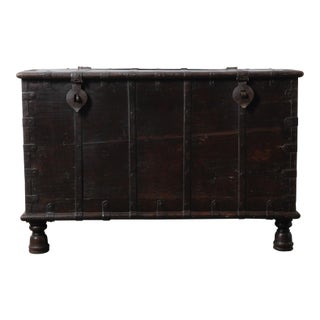 Vintage Indian Iron-Bound Wooden Chest on Turned Feet For Sale
