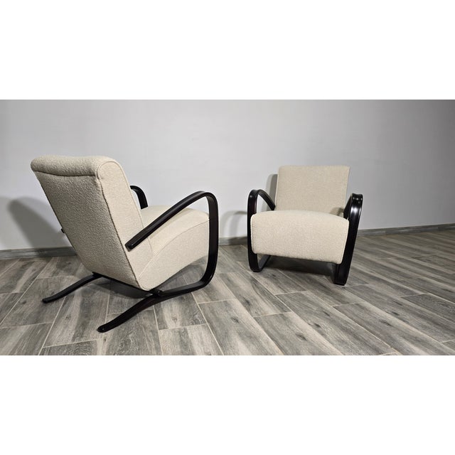 Newly upholstered (material- boucle) and fully restored set of halabala armchairs I have official proof of authenticity...