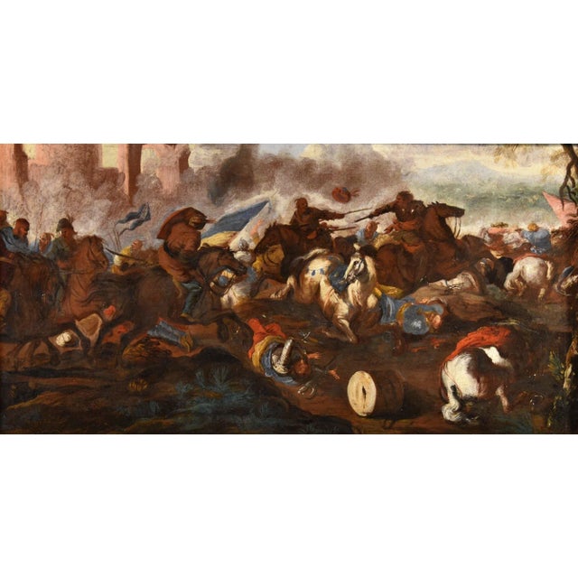 Antonio Calza, Battle Knights Landscape, 1700, Oil on Canvas For Sale - Image 11 of 13