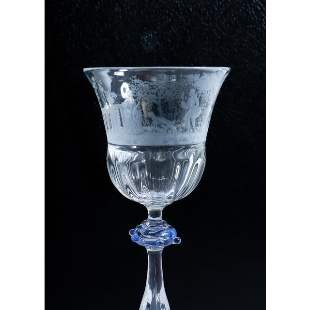 Pair of Salviati Engraved Venetian / Murano Glass Wine Goblets or Stems For Sale In Philadelphia - Image 6 of 13