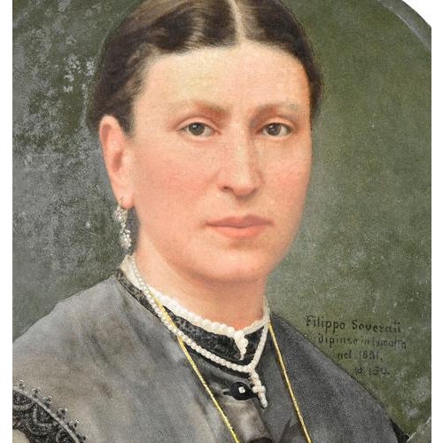 Portrait of Woman in Enamel and Stone from Filippo Severati, 1881 For Sale - Image 4 of 5