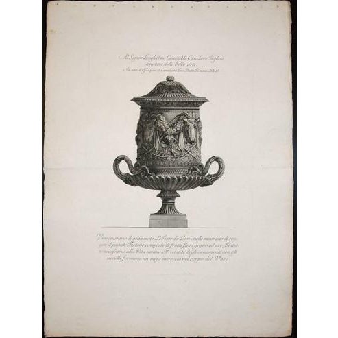 Artist's proof, printed on antique laid paper, large margins, representing an antique marble vase, whose details are...