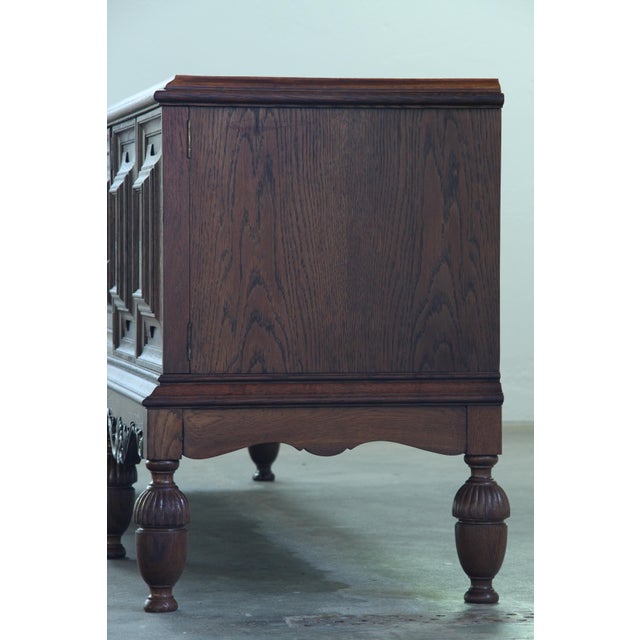 Large Vintage Brutalist Danish Dark Stained Oak Sideboard, 1940s For Sale - Image 10 of 18