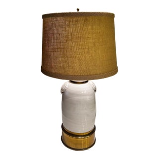 1970's Seaside Chic Ceramic Urn With Brass Base Table Lamp For Sale