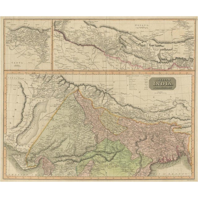 Antique Map of British India with Insets of Kabul and Nepal, 1817 For Sale