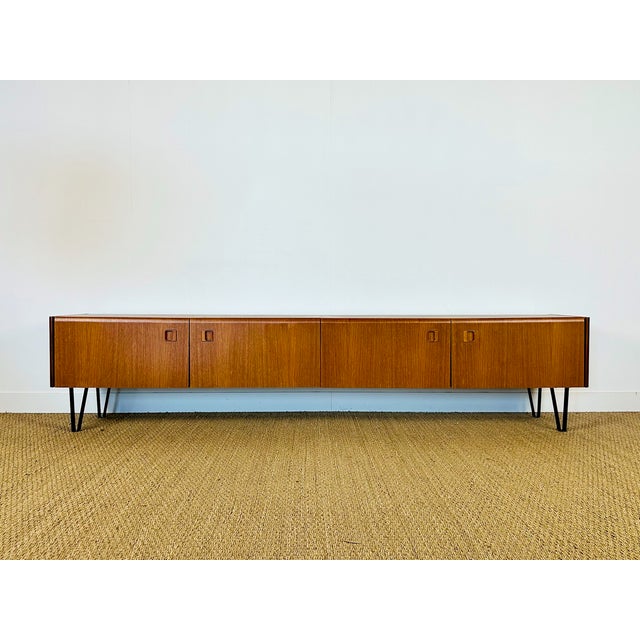 Low Scandinavian Teak Sideboard with Metal Compass Legs, 1960 For Sale - Image 17 of 17