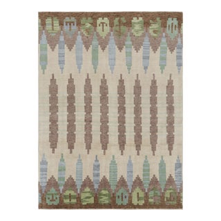 Rug & Kilim’s Scandinavian Style Rug in Beige-Brown and Blue With Geometric Patterns For Sale