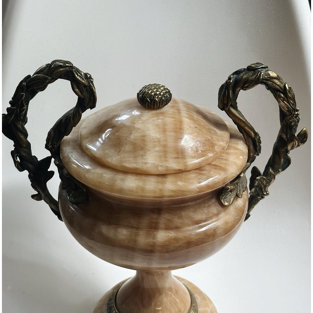 Vintage Solid Marble + Brass Urn Centerpiece For Sale - Image 4 of 7