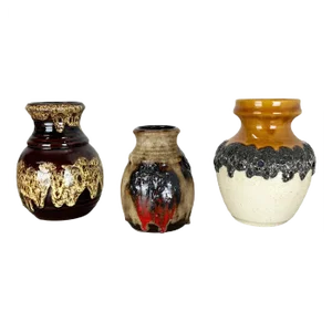 Multi-Colored Op Art Fat Lava Ceramic Vases from Bay Keramik, Germany, Set of 3