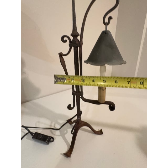 Black Antique Hand-Forged Wrought Iron Lamp – Gothic Revival, Spanish Mission, Arts & Crafts Style For Sale - Image 8 of 12