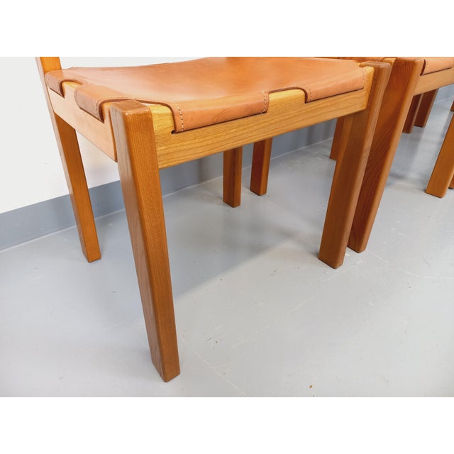 1990s Vintage Chairs in Elm and Leather from Maison Regain, 1970s-1980s, Set of 4 For Sale - Image 5 of 18