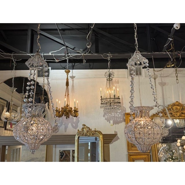 Traditional Vintage Italian Beaded Crystal Pendant Chandelier For Sale - Image 3 of 8