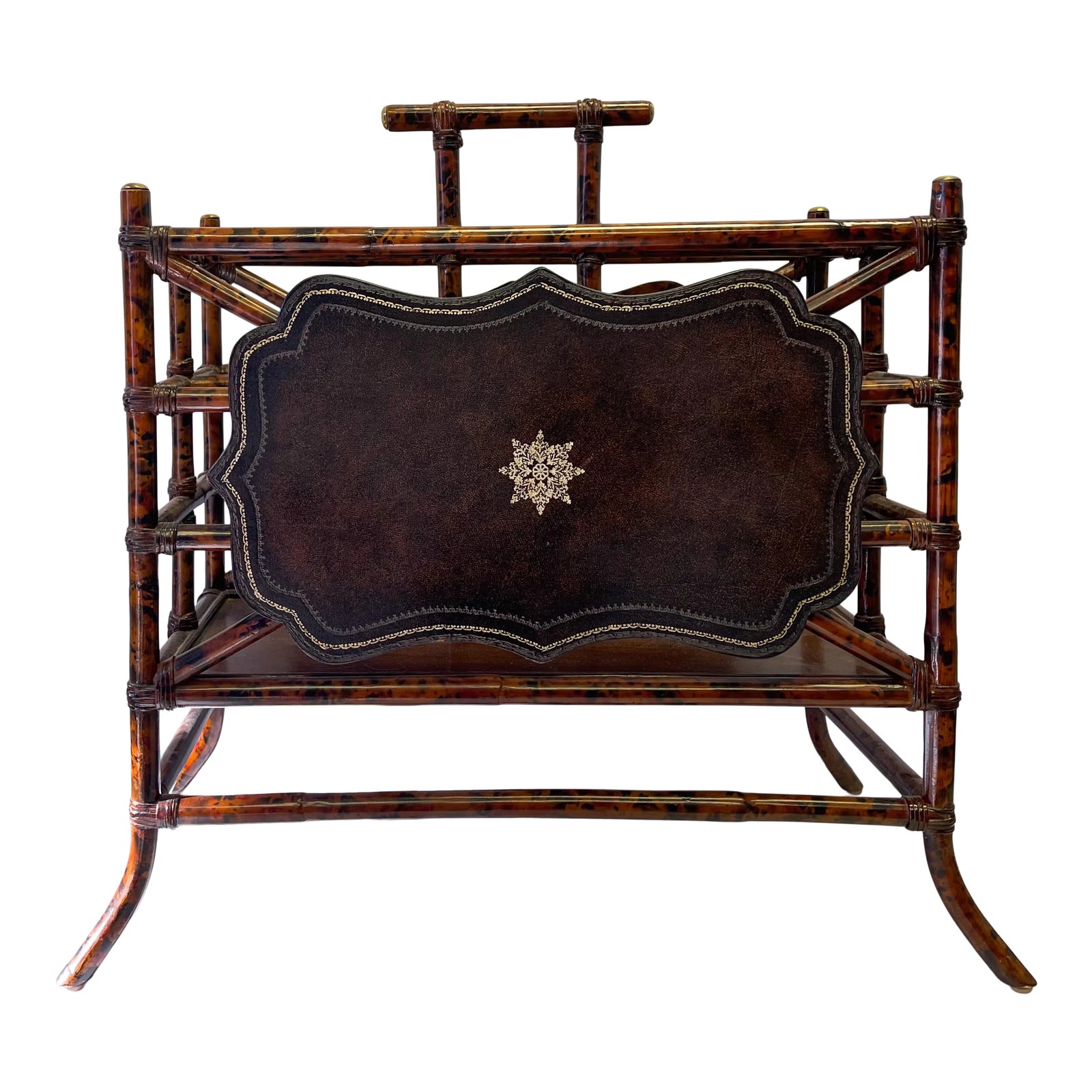 Maitland-Smith Faux Tortoise & Tooled Leather Bamboo Canterbury ...