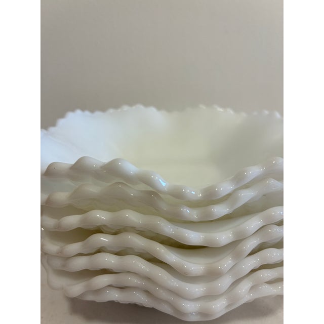 Vintage Milk Glass Ruffled Bowls With Quilted Diamond Pattern, Set of 8 For Sale - Image 9 of 10