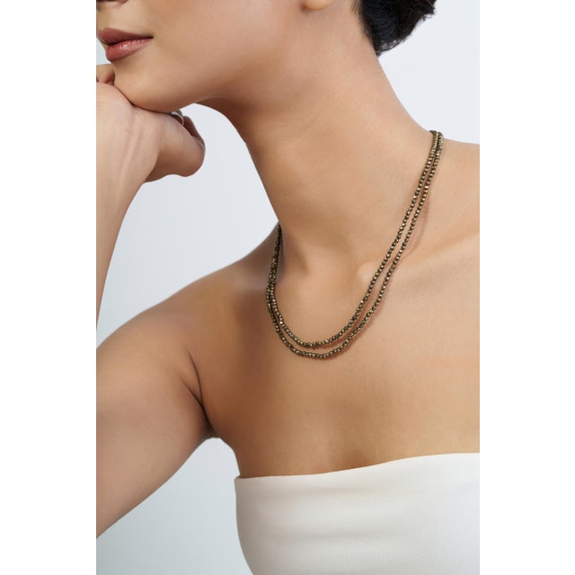 85 Ct Pyrite Beaded Double Strand Necklace With Silver Clasp 2.8mm Beads 22” Long For Sale - Image 4 of 15
