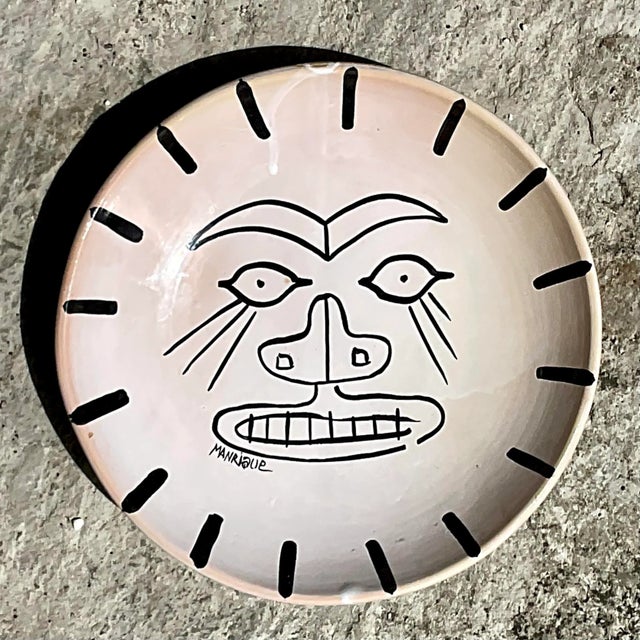 Boho Chic Vintage Boho Hand Painted Signed Glazed Ceramic Plate For Sale - Image 3 of 5