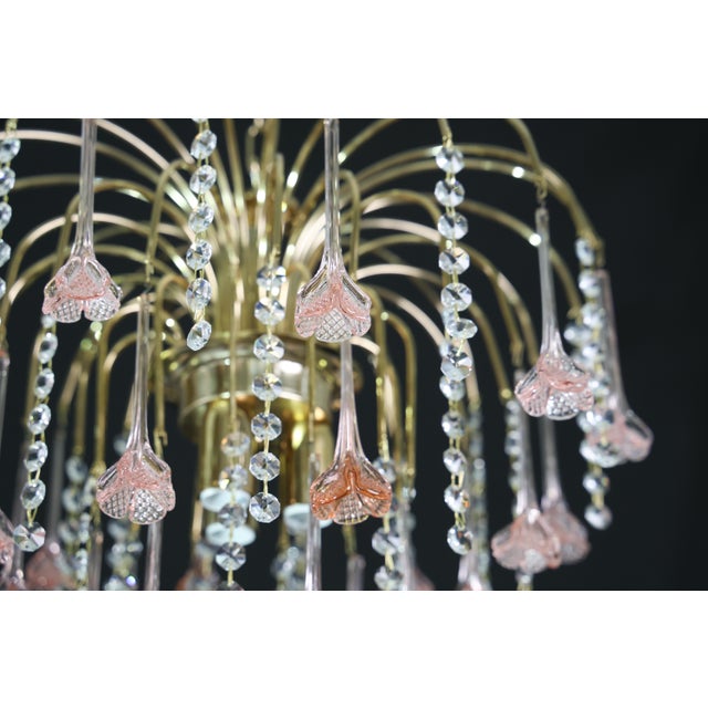 1980s Meryl Streep, Pink Murano Flowers and Crystal Drops Chandelier - Set of 2 For Sale - Image 15 of 16