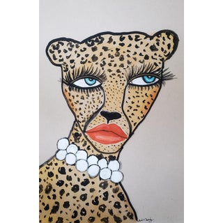 "Fancy Cheetah" Mixed Media Drawing For Sale