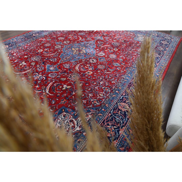 1970s Vintage Persian Handmade Wool Cotton Red Area Rug For Sale - Image 9 of 11
