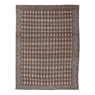 Antique Turkish Rug With Organic Motifs in Brown, Taupe, and Earth Tone Colors 10'6 X 14'8 For Sale