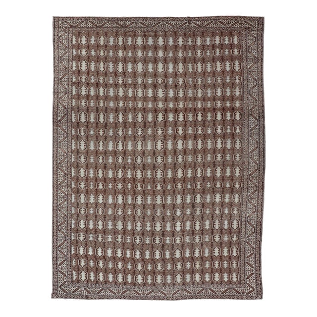Antique Turkish Rug With Organic Motifs in Brown, Taupe, and Earth Tone Colors 10'6 X 14'8 For Sale