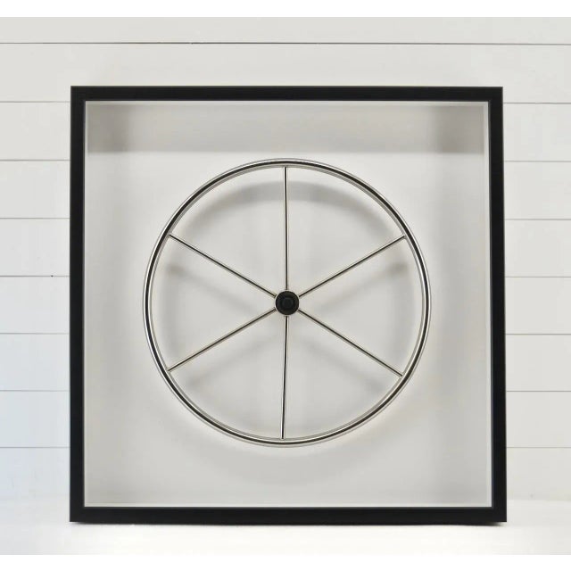 Metal Vintage Chrome Yacht Steering Wheel Framed - Coastal Wall Decor Large For Sale - Image 7 of 7
