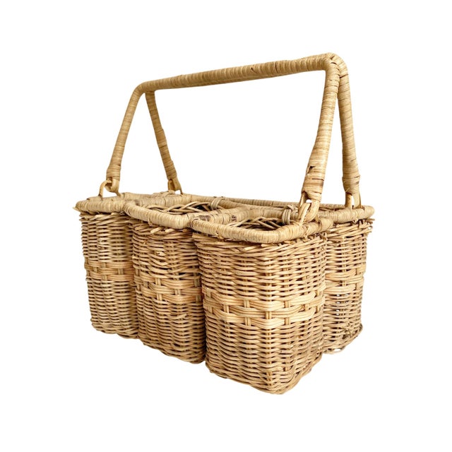 Boho Chic 1980s Classic Wicker Flatware and Napkin Caddy Basket For Sale - Image 3 of 5