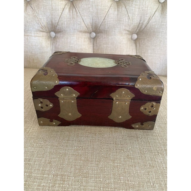 Vintage Mid-Century Rosewood & Brass & Jade Jewelry Casket For Sale - Image 9 of 13