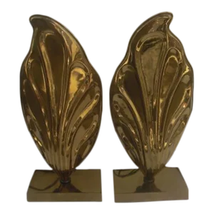 1977 Chapman Brass Leaf Table Lamps - a Pair