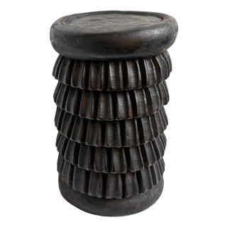 Vintage Wood Feather Bamileke Stool For Sale