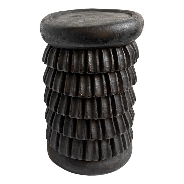 Vintage Wood Feather Bamileke Stool For Sale