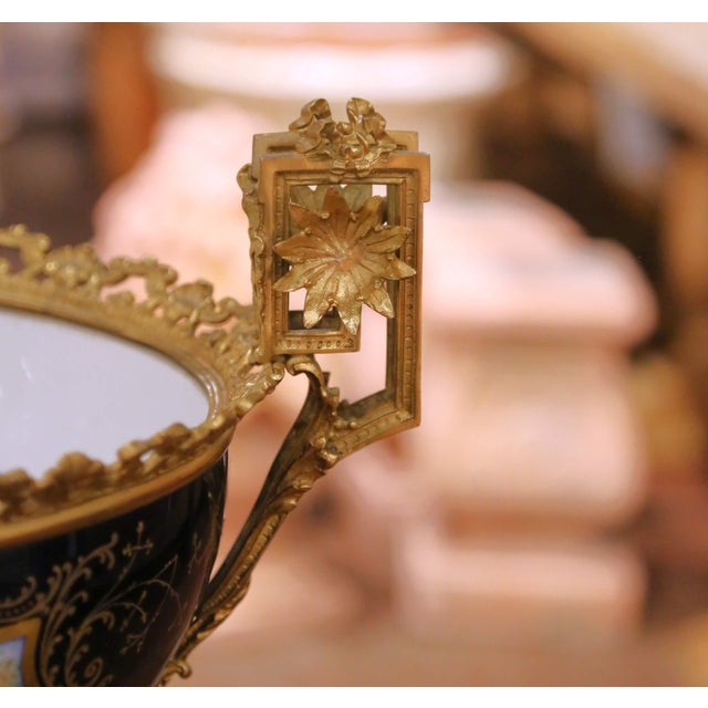 19th Century French Sevres Bronze Dore and Hand Painted Porcelain Jardinière For Sale - Image 9 of 11