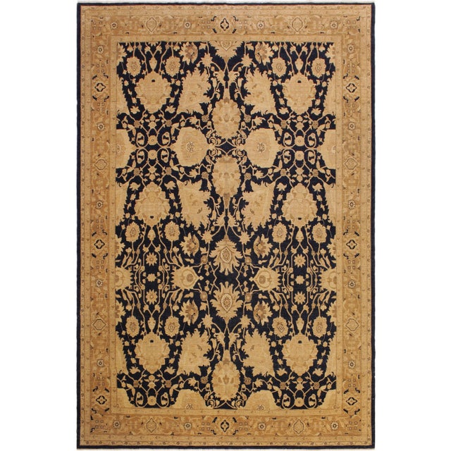 Navy Blue 1980s Semi-Vintage Distressed Low-Pile Dark. Blue/Dark Gold Wool Rug - 10'3 X 13'5 For Sale - Image 8 of 8